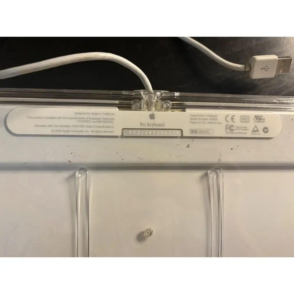 Vintage Apple M7803 Pro USB Wired Keyboard Clear White Tested and Working